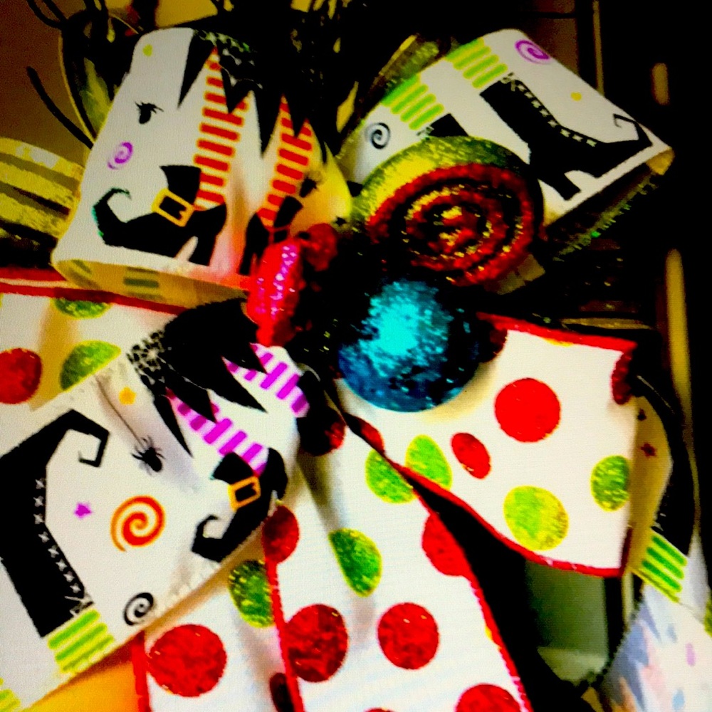 Halloween Whimsical Witchy Bow Set Of 2 Bows Lantern Prewired  Bows Final Sale